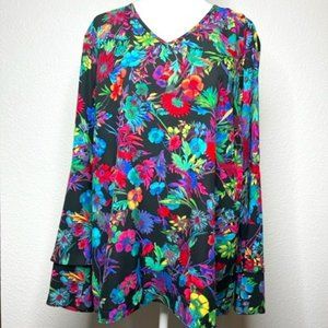 Linea Louis Dell'Olio Exotic Black Floral Printed Top Size L